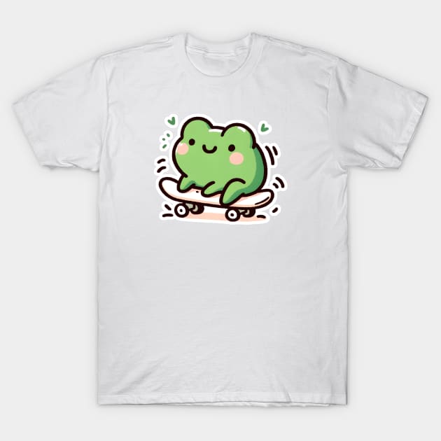 Green frog skateboarding T-Shirt by DrextorArtist